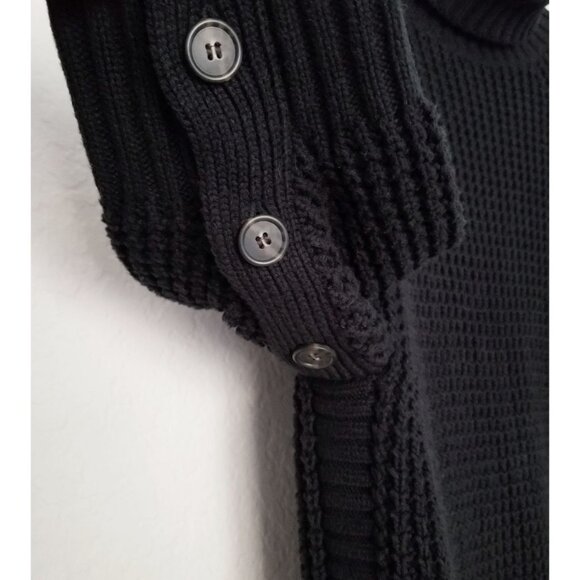 J.CREW Turtleneck Cotton Poncho M/L $155 Black Button 3/4 Sleeve Chunky Longline - Picture 12 of 16